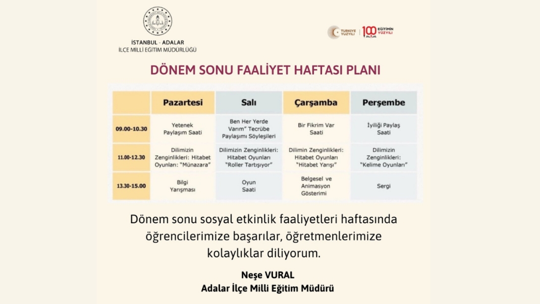 DÖNEM SONU FAALİYET HAFTASI PLANI